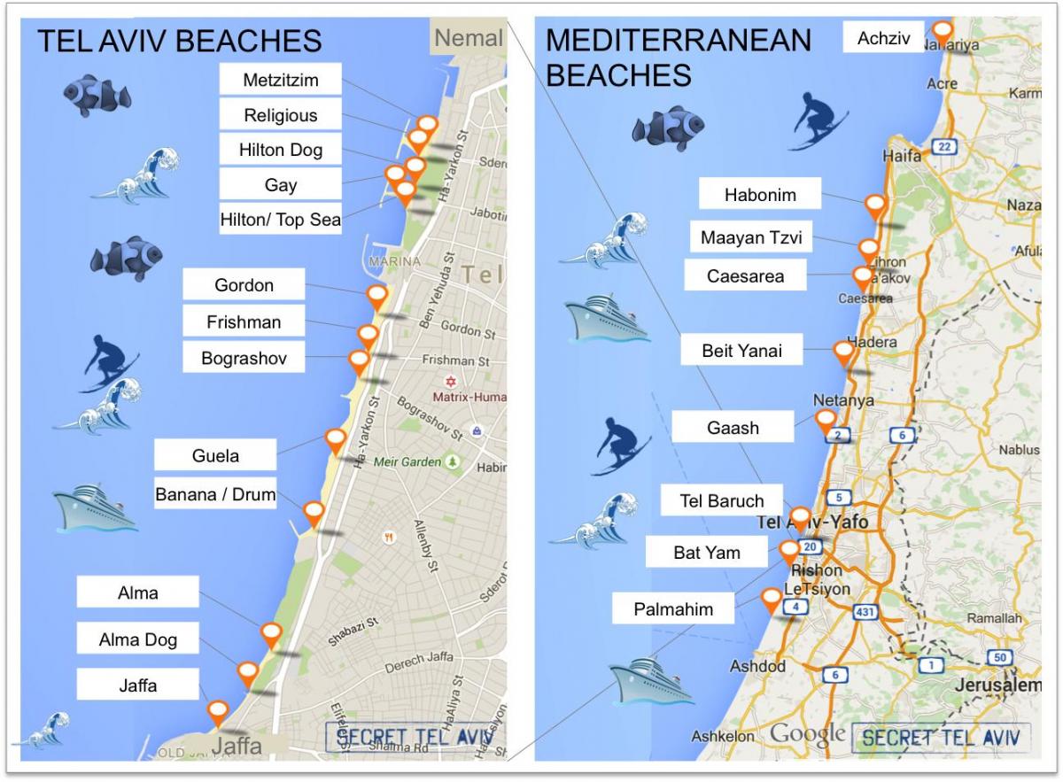 mapa ng Tel Aviv beach