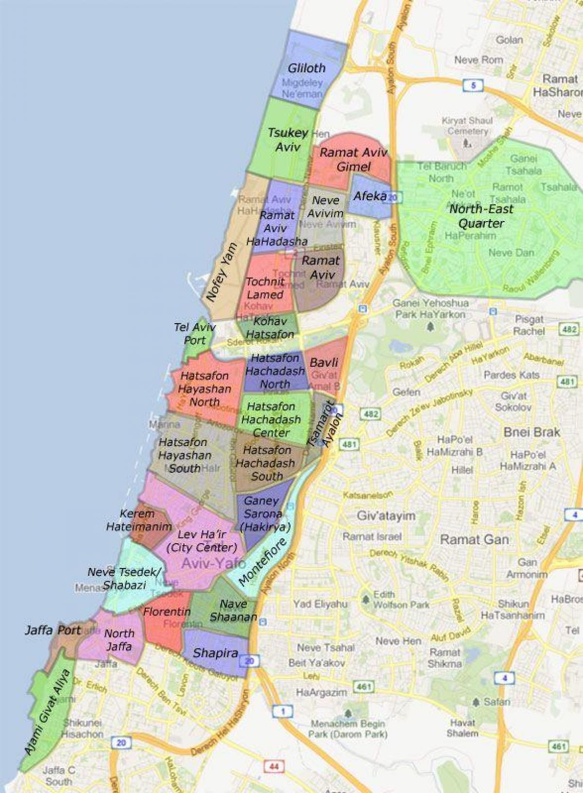 Tel Aviv kapitbahayan mapa