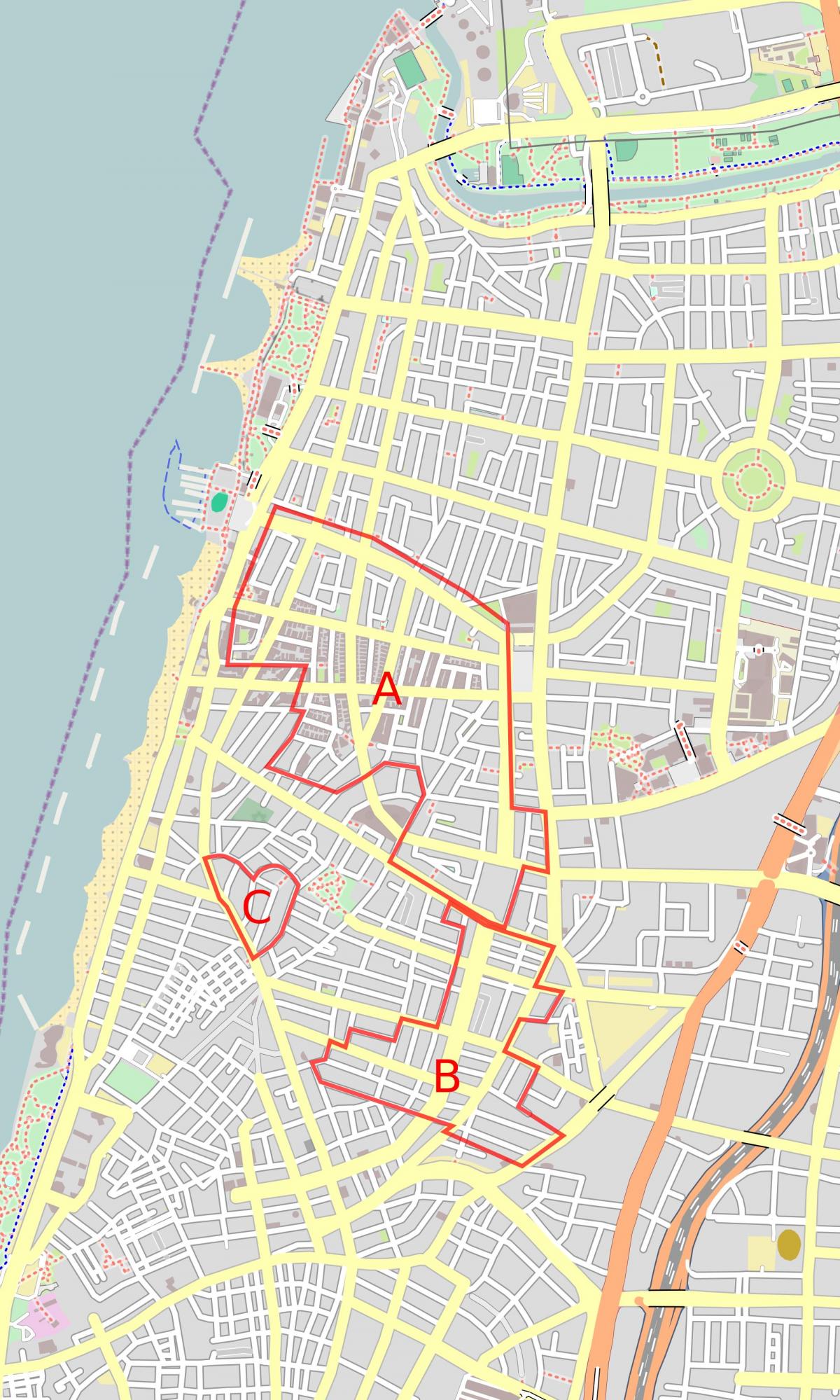 mapa ng puting lungsod ng Tel Aviv